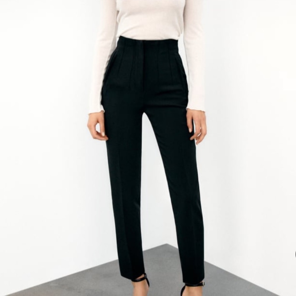 Zara Black High Waisted Work Pants Trousers